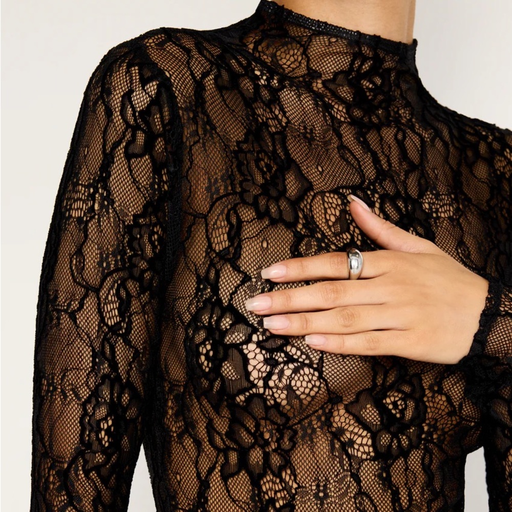 GOOD AMERICAN LACE MOCK NECK BODYSUIT, SZ S NWT! - Picture 4 of 8